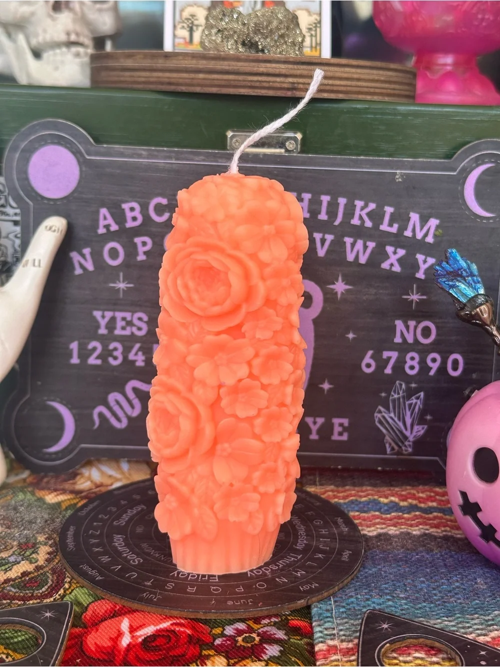 Peach Floral Pillar Candle | Bloom Garden Cottagecore Decor